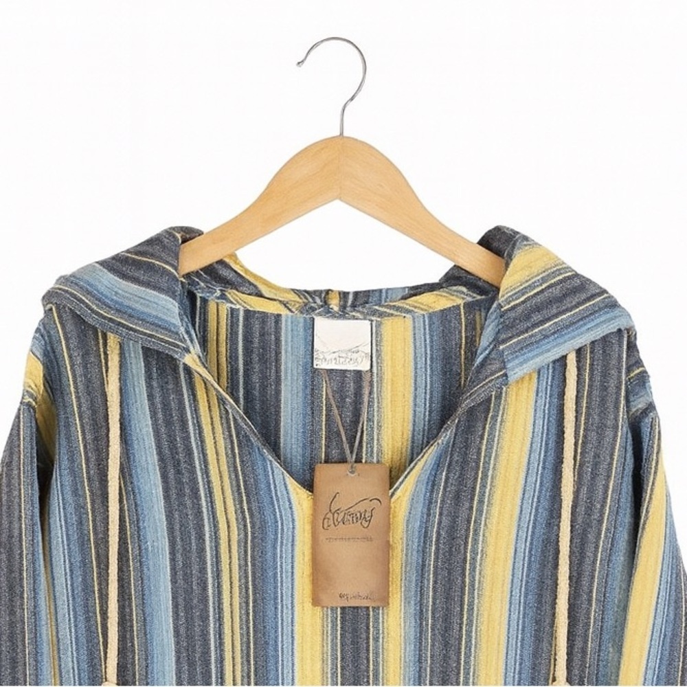US Vintage by Exist NEW W TAGS Sz Large hooded poncho. Blue and yellow stripes - Picture 2 of 2
